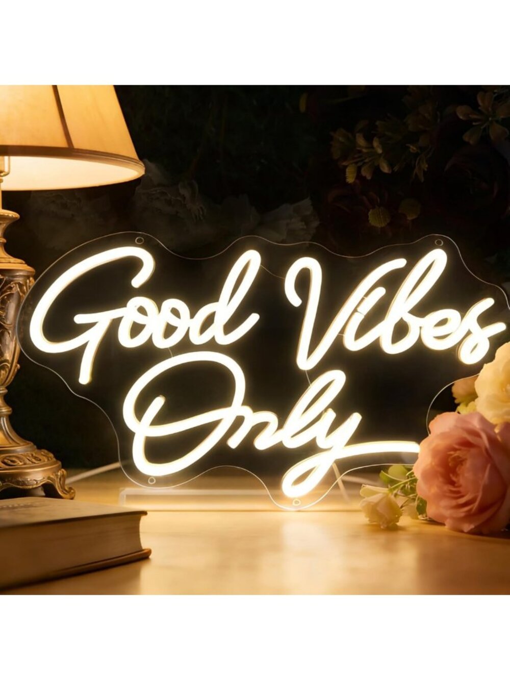 Dimmable Neon Wall Sign - Good Vibes Only LED Decor for Home, Bar & Party